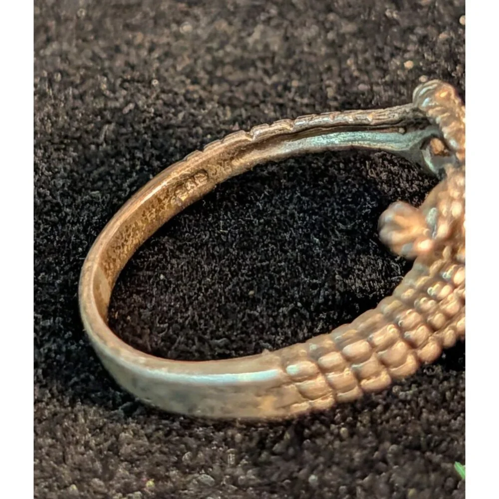 Sterling Silver Alligator Bypass Ring Sz 6.5 Textured Crocodile Design - Picture 13 of 15